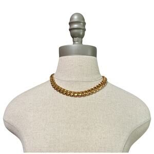 Vintage Monet Gold Tone Chain Necklace Heavy Curb Link Choker Jewelry